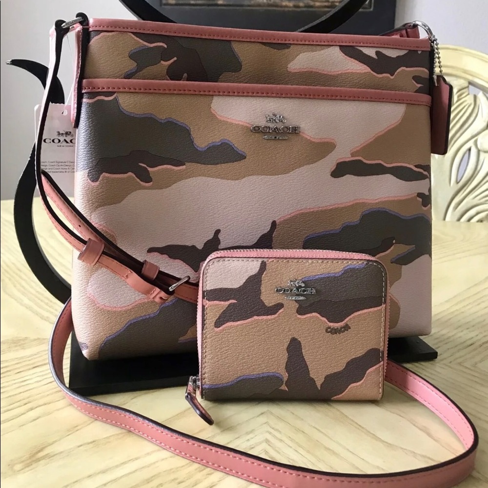 NWT Coach Pink/Camo  crossbody bag & wallet